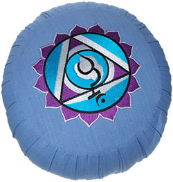 <b>Round</b> Yoga <b>Cushion</b> with Third Eye Design Blue Cotton Canvas Washable Durable Portable Stadium Use Meditation Pillow for Adults - Product Image 1