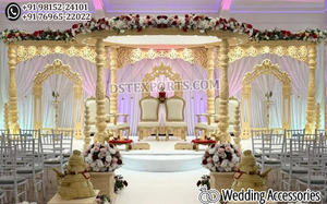 Mandap en bois traditionnel pour mariage sud-indien, tendance pour les mariages hindous, magnifiques mandapams, mandap en bois pour mariage gujarati - Product Image 5