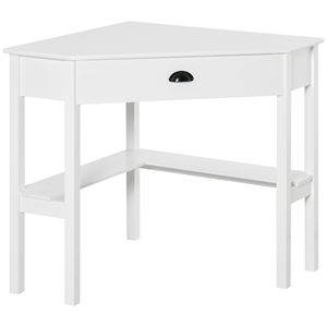 <b>White</b> Durable MDF Home Office Corner Desk <b>Small</b> Computer <b>Table</b> with Drawer and Storage Shelves PC Desk - Product Image 1