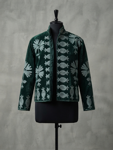 Chaqueta Boho de Terciopelo Verde para Mujer, con Bordado Floral, Diseño Étnico, Corta, Abierta por Delante, para Otoño e Invierno, Envío Directo, Personalizable OEM - Product Image 3