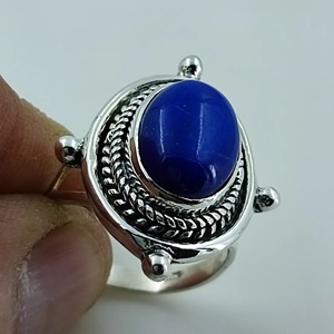 <b>Lapis</b> <b>Lazuli</b> <b>Ring</b> 925 Sterling Silver Handmade Boho Statement Promise Jewelry for Women Natural Oval Shape Gemstone Jewelry - Product Image 3
