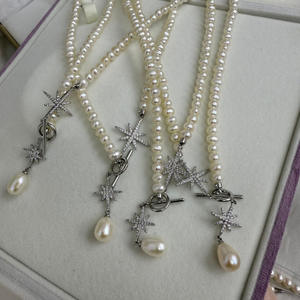 Collier en perles d'eau douce de luxe Zhuji, petit et moyen, 4-5 mm, style étoile dorée, boucle OT, collier de clavicule, pendentif tendance - Product Image 2