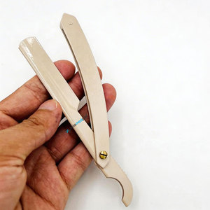 Professional Baber Shaving Razor Custom Logo Replaceable Blade with Packaging Beige Powder Coated Stainless Steel - Product Image 1