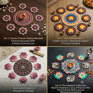 Kit Rangoli en bois bleu ciel de qualité supérieure, Mandala carré traditionnel fait main, Art de sol, Décoration Diwali et Centre de table de mariage - Product Image 2