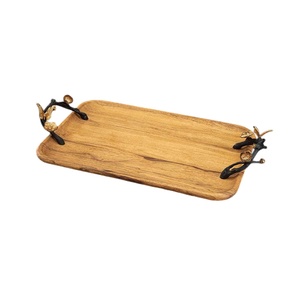 Bandeja de Servicio de Alimentos para Hotel, Diseño Moderno, Bandeja de Madera con Asa Metálica Floral, Plato para Servir Postres, en Oferta - Product Image 1