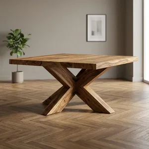 Modern Rustic Wooden Coffee <b>Table</b> with X-Base Design for Living Room Home Furniture - Product Image 4