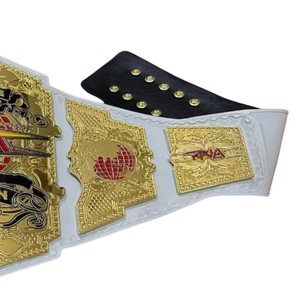 Cinturón de Campeón Mundial TNA Knockout, Diseño en Cuero Blanco con Detalles Dorados, Cinturón de Título de Lucha Libre de Primera Calidad con Icono Global para Fanáticos del MMA - Product Image 3