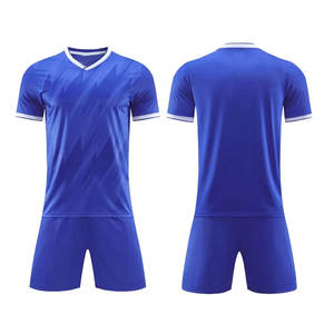 Custom Men's Blue V-Neck Soccer Jersey Set Short Sleeve Moisture Wicking Geometric Print Polyester Uniform All Seasons - Product Image 1
