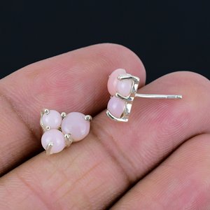Personalized Hand Crafted 100% Natural Pink <b>Opal</b> Gemstone Stylish Fancy Stud <b>Earrings</b> for Woman Girls Handmade Jewelry for Her - Product Image 2