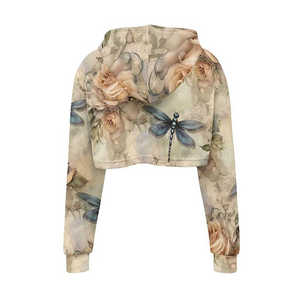 Sudadera con Capucha Corta para Mujer, Estampado Floral de Libélulas, Manga Regular, Tejida, Informal para Primavera - Product Image 2