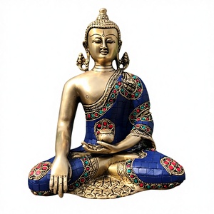 Statue de Bouddha artisanale Nirmala, origine Rajasthan, Bouddha méditant fait main avec finition en pierre - Product Image 1