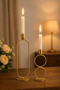 Minimalist <b>Gold</b> Finished Metal <b>Candle</b> Stand Set Perfect For Living Room Table Events Parties And Console Decor From India - Product Image 5