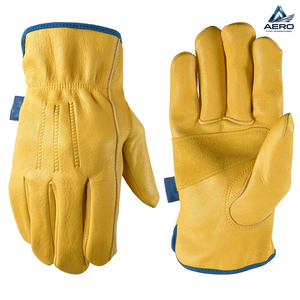 Heavy-Duty Reinforced Palm Patch Comfortable & Breathable Daily Industrial Use Multipurpose Yellow Leather Safety Drive <b>Gloves</b> - Product Image 2