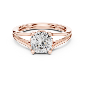 Anillo de compromiso con diamante moissanita de corte cojín y tallo dividido, chapado en oro rosa sobre plata de ley 925, anillo de propuesta para mujer, color D - Product Image 1