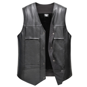 Chaleco sin Mangas de Cuero PU Negro para Hombre, Estilo Motero, Talla Grande, Largo Regular, Color Sólido, Sin Cuello - Product Image 1