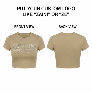 <b>Women</b> Slim Fit Crop Top T-<b>Shirt</b> Premium 200 GSM Cotton Jersey Print <b>Short</b> <b>Sleeve</b> Beige Black <b>White</b> Custom Streetwear Top - Product Image 1