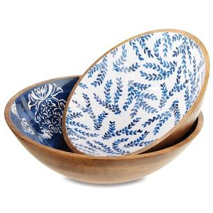 Bol à salade en bois naturel fait main, tendance et de qualité supérieure, avec impression émaillée décorative, bol de service rond, taille et forme personnalisées - Product Image 3