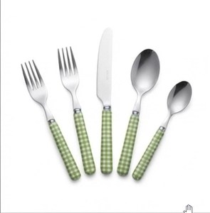 Ensemble de couverts modernes avec manche à carreaux verts, compatible lave-vaisselle, pour les fêtes, ensemble de couverts en métal pour une table élégante - Product Image 1