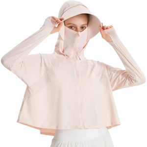 Veste courte à manches longues pour femme, respirante, écologique, à séchage rapide, ample, avec protection pour le visage, en spandex/nylon, pour le yoga et les activités de plein air - Product Image 1