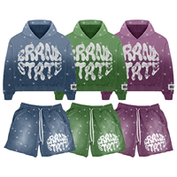 Conjunto de Sudadera con Capucha y Pantalones Cortos para Hombre, con Estampado de Diamantes de Imitación, Corte Regular, Dos Piezas, Ropa Urbana de Verano Personalizada OEM