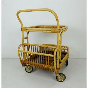 Contemporary Wicker <b>Serving</b> <b>Trolley</b> With Strong Bamboo Frame And Multi Purpose Storage Shelves Design - Product Image 1