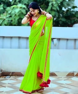 Sari indien en viscose modal uni, sans plis, réversible, pour fêtes et occasions spéciales - Product Image 2