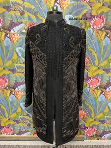 Traje Indo Occidental Negro Premium para Hombre, Bordado a Mano con Diseño de Fénix Dorado y Adornos de Cuentas de Vidrio, para Fiestas Formales y Eventos Étnicos - Product Image 1