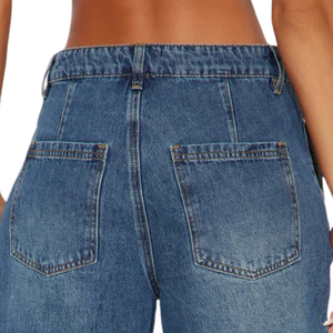 Pantalon large en jean bleu pour femme, taille haute, délavé, effet usé, coupe ample, décontracté, style streetwear, longueur genou, vintage, respirant - Product Image 4