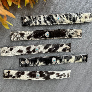New Turquoise Stone and Genuine Leather Cowhide <b>Cuff</b> Bracelet Western Jewelry Adjustable Snap <b>Hair</b> on Hide <b>Cuff</b> Women's Bracelet - Product Image 2