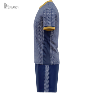 OEM Full Sublimated Football <b>Kit</b> Crew Neck Chevron <b>Knit</b> Pattern Soccer Uniform Solid Navy Shorts Sportswear Set - Product Image 3