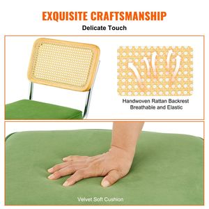 Set di 4 Sedie da Pranzo in Rattan Stile Mid-Century Moderno, Sedie Imbottite in Velluto con Schienale in Rattan Retrò - Product Image 3