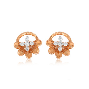 Sleek Flower Diamond <b>Studs</b> 18K <b>Rose</b> <b>Gold</b> Flower <b>Stud</b> <b>Earrings</b> Round Cut Lab Grown Diamond Modern Luxury Jewelry for Women - Product Image 1