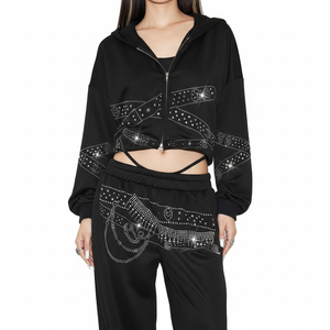 Sudadera con capucha de algodón con cremallera, con logo de parche bordado de pedrería, extragrande y personalizado, estilo urbano deportivo, con efecto descolorido por el sol y acabado encolado, para otoño - Product Image 1