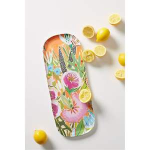 Plateau de service décoratif en métal ovale long émaillé floral pour table basse, cuisine, présentoir alimentaire, vente en gros - Product Image 1