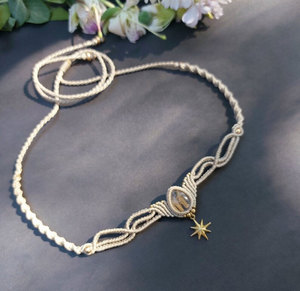 Collar con Colgante de Estrella de Macramé de Cuarzo Rutilado Beige Hecho a Mano, Ajustable, Joyería Boho de Cristal Curativo, Venta al por Mayor - Product Image 3
