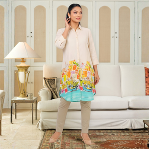 Elegante Blusa Kurta de Rayón con Botones al Frente, Color Marfil, Hecha en Sri Lanka - Product Image 1