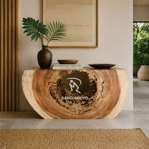 Modern Solid Wood <b>Console</b> <b>Table</b> with <b>Round</b> Center Contemporary Design Eco-Friendly Durable Handmade for Living Room - Product Image 1