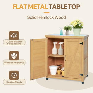 Outdoor Patio Potting Bench with Storage Cabinet and Metal Table Top <b>Work</b> <b>Station</b> Table - Product Image 2