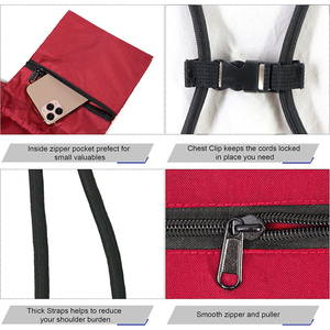 Red Polyester <b>Drawstring</b> <b>Backpack</b> With Zipper Pocket Adjustable Straps Plain Dyed Woven Sport Bag wholesale supplier - Product Image 6