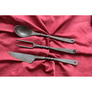 Juego de cubiertos Burraq DIY OEM personalizado, hecho a mano, estilo medieval antiguo, de acero con alto contenido de carbono, cuchillo de cocina, cuchara, tenedor, cuchillo forjado a mano para la cena - Product Image 4