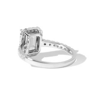 IGI Certified Emerald Cut Lab Grown Diamond Engagement <b>Ring</b> 18K Solid <b>Gold</b>/Platinum Lab Created Diamond Halo & Half Eternity - Product Image 3