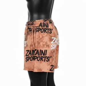 Pantalones Cortos de Felpa de Algodón Premium de 320 GSM con Lavado Ácido, Color Marrón, Estilo Urbano Vintage, con Estampado Puff y Logotipo Personalizado - Product Image 3