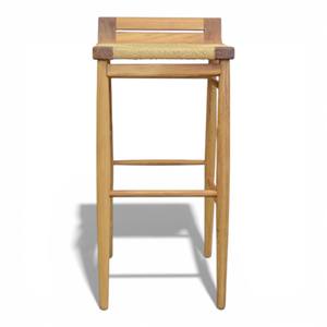 Taburete de Bar Escandinavo de Madera de Teca Maciza con Asiento de Cuerda Tejida Natural, Silla de Barra de Respaldo Bajo para Muebles de Hotel, Cafetería y Restaurante - Product Image 5