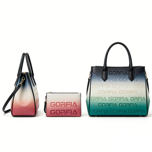 Ensemble de sacs à main tendance avec lettres en relief dégradées, sac fourre-tout en cuir PU de haute qualité, sac à main imperméable pour femme, avec portefeuille - Product Image 3