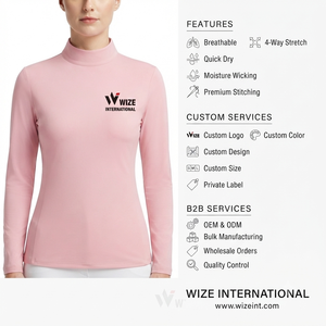 WIZE INTERNATIONAL Women's Pink Long Sleeve <b>Turtleneck</b> <b>Top</b> Breathable Knitted Polyester Front Logo Pullover - Product Image 6