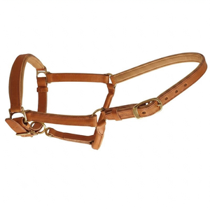 Cabestro para caballo de cuero genuino negro, marrón y tostado, hecho a medida, con doble costura y herrajes de latón sólido ajustables. - Product Image 1