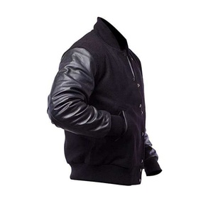 Chaqueta Varsity Negra con Mangas de Cuero, Estilo Americano, Gráficos Atrevidos, Bordado Personalizado para Gen Z, para el Día a Día y para la Universidad - Product Image 3