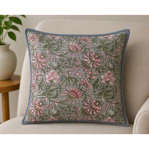 Handmade Cotton Cushion Cover Indian Kantha Floral Print Pillowcase Boho Sofa <b>Decor</b> <b>Pillow</b> Decorative - Product Image 4