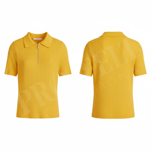 Polo en maille côtelée 100 % polyester de haute qualité, manches courtes, col zippé, coupe ajustée, décontracté, été, doux, extensible, respirant - Product Image 4