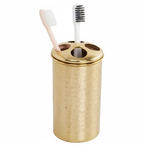 Moderno Portacepillos de Dientes de Dos Piezas de Acero Inoxidable Dorado Martillado, Ecológico, Accesorio de Baño, Decoración del Hogar, Baño de Hotel - Product Image 1
